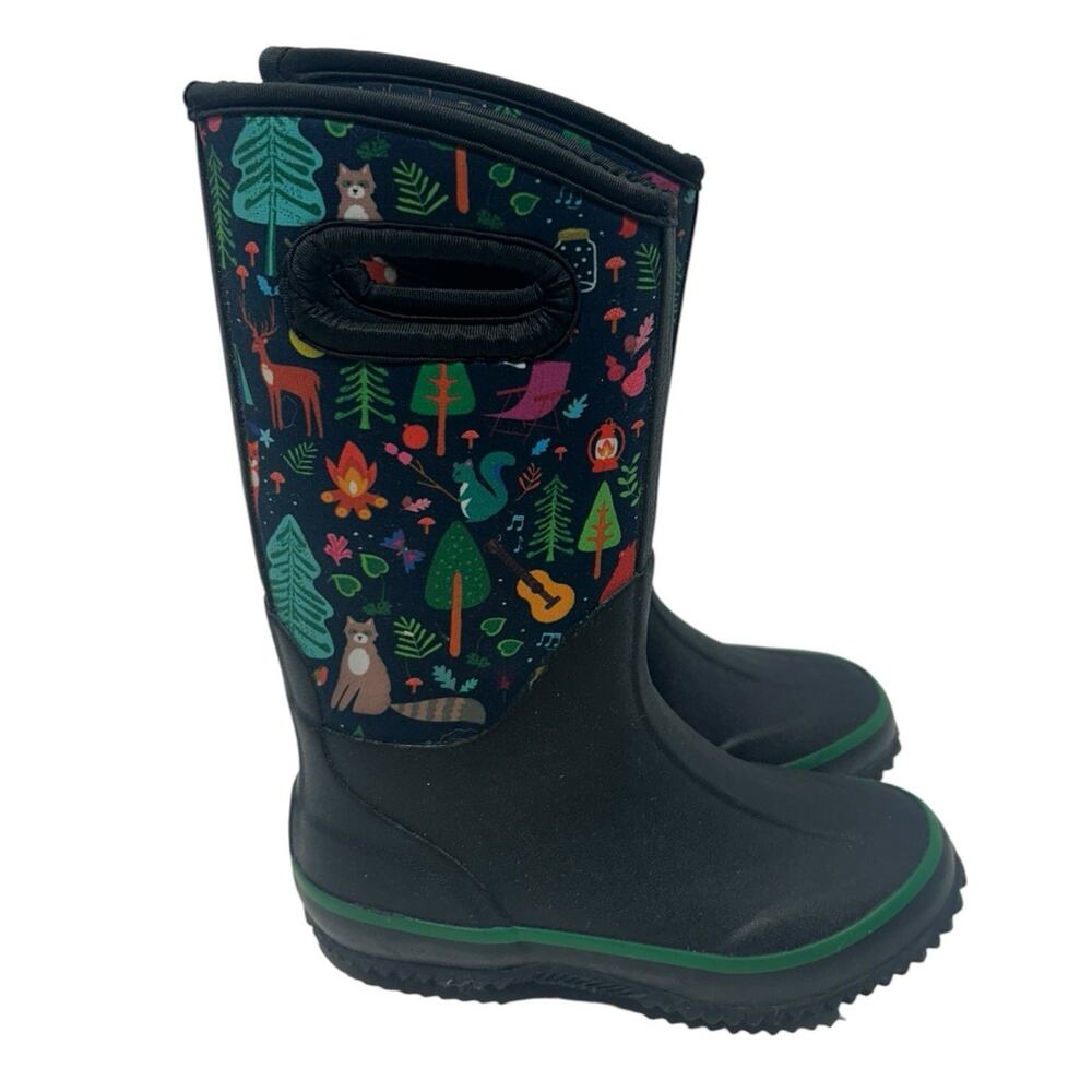 Lone Cone Mud Boots Muck Kids Size 12 Camp Black Green Tree Fox Raccoon Unisex